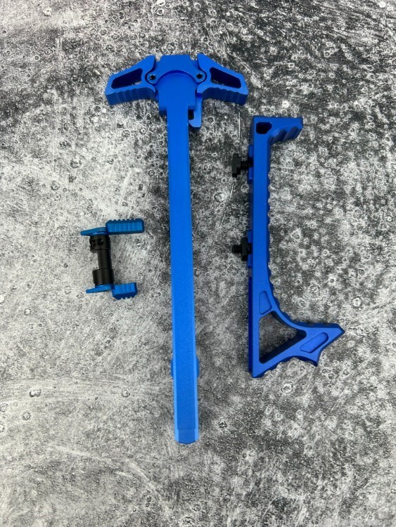 AR15 Ambi Butterfly Charging Handle w/ Safety & Angled Mlok Grip BLUE-img-0