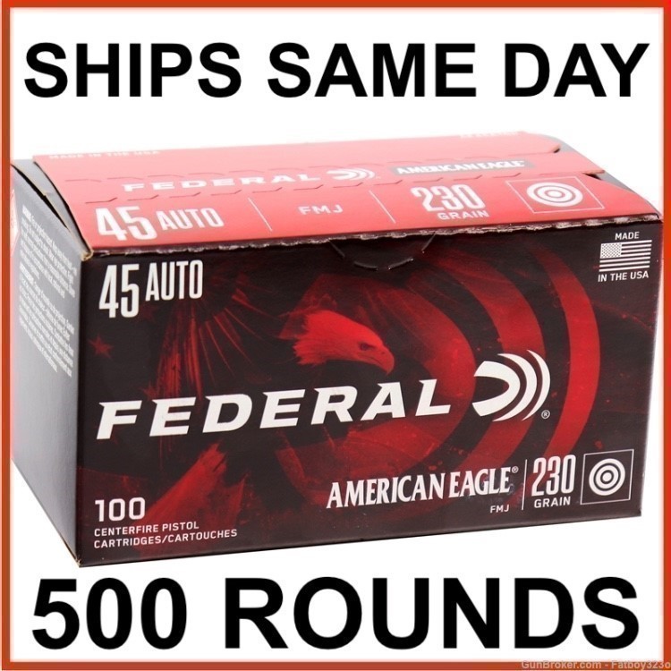 500 Rounds - Federal American Eagle 45 ACP Auto Ammo 230 Grain FMJ-img-0