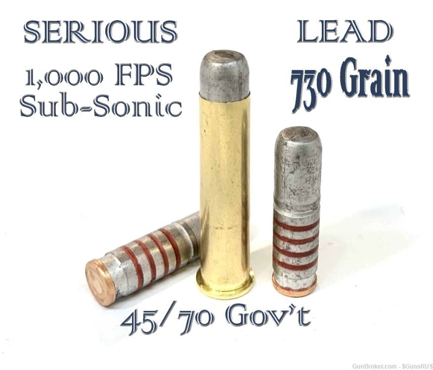45-70 Monster 730 Grain Solid Lead Sub-Sonic 45/70 Govt Flat Nose 20 Rounds-img-1