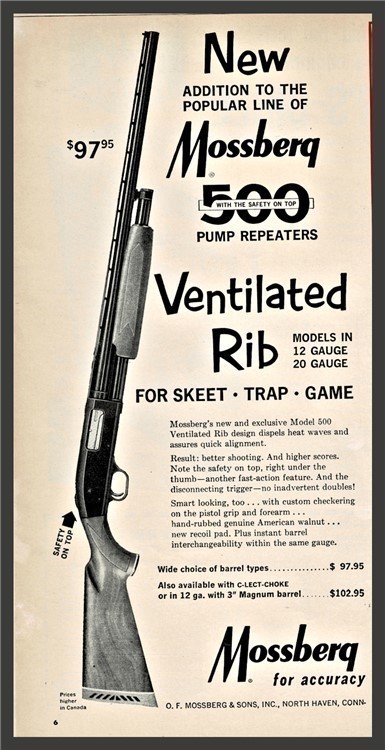 1965 MOSSBERG 500 Pump Ventilated Rib Shotgun Collectible PRINT AD-img-0