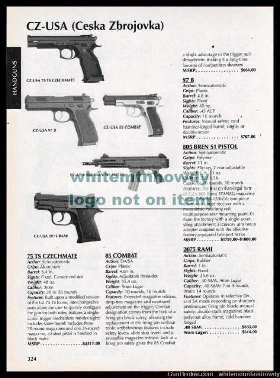 2011 CZ USA 750 TS, 97 B, 85, 805 Bren PS1, 2075 Rami Pistol PRINT AD-img-0