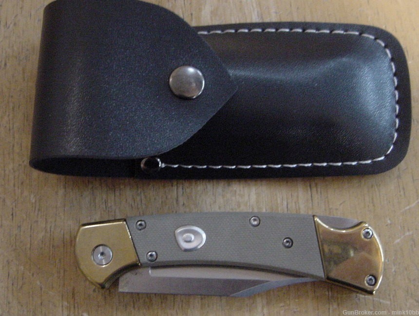 Folding Hunter Push Button Auto Knife Tan-img-1