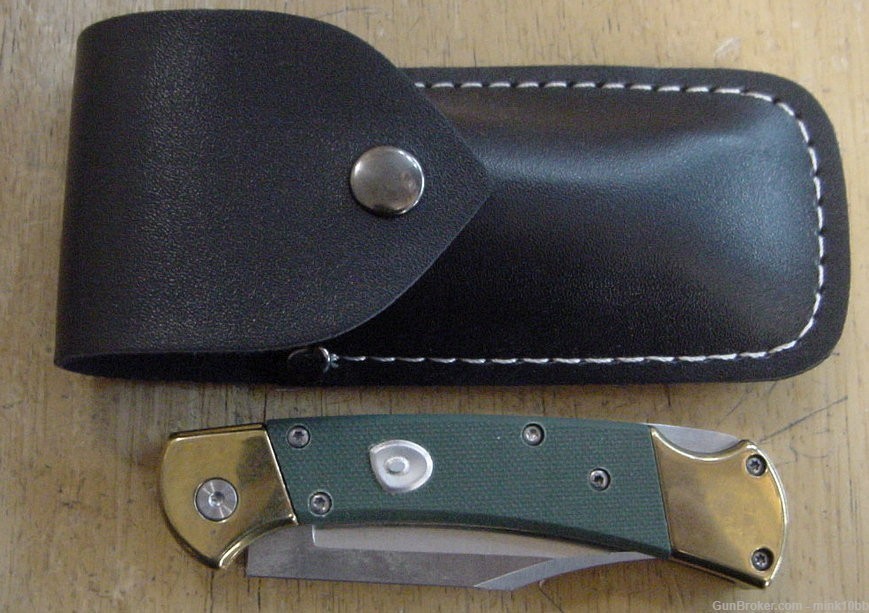 Folding Hunter Push Button Auto Knife Green-img-1