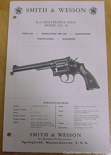 Smith & Wesson K-22 Manual Parts List -img-0
