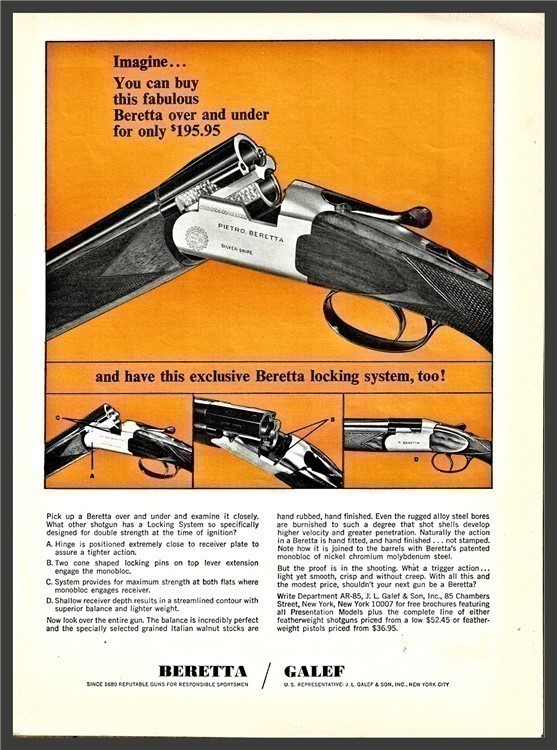 1965 BERETTA Silver Snipe Over Under Shotgun PRINT AD-img-0