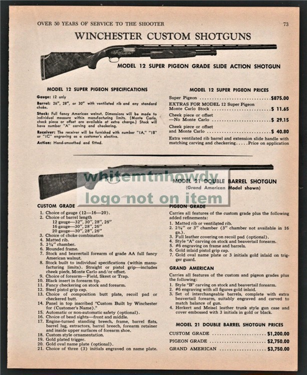 1970 WINCHESTER Model 12 & 21 Shotgun AD w/ specs-img-0
