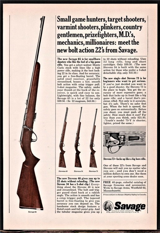 1965 SAVAGE 65 Bolt Action with STEVENS 46 34 73 Rifle AD-img-0