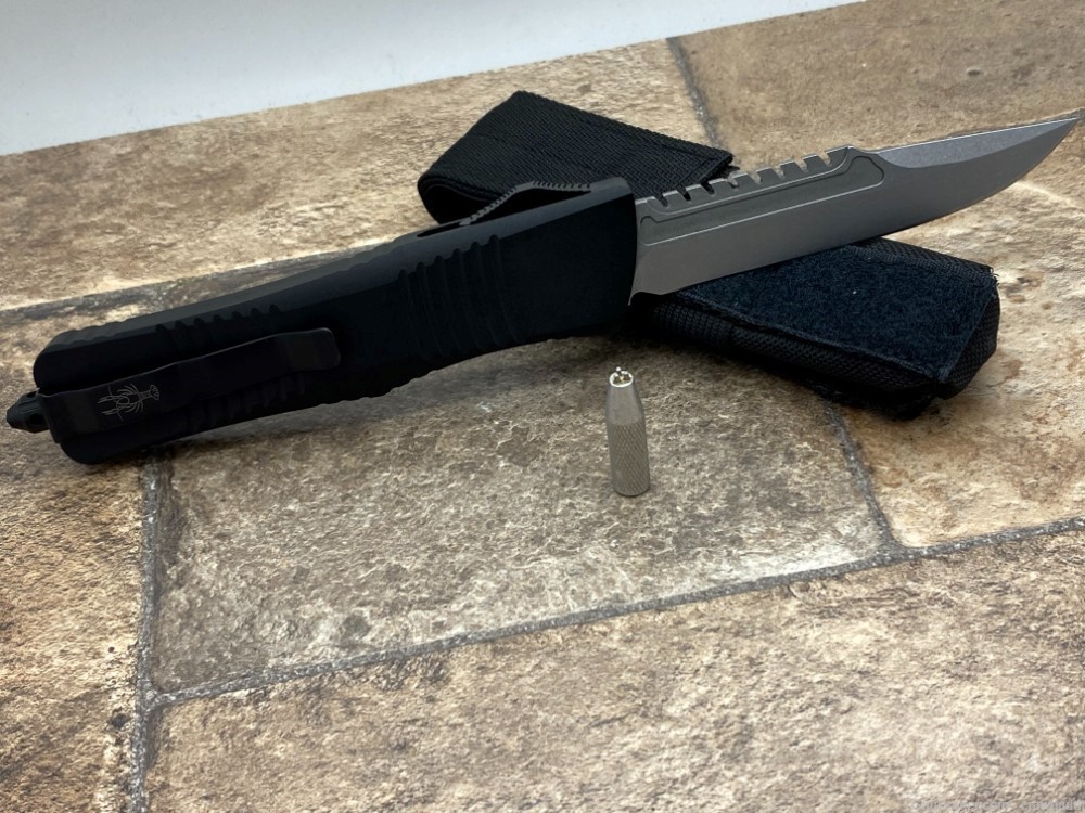 OTF DA Auto Knife D2 Custom Tactical Rambo Style Blade, T6061 Black Handle-img-1
