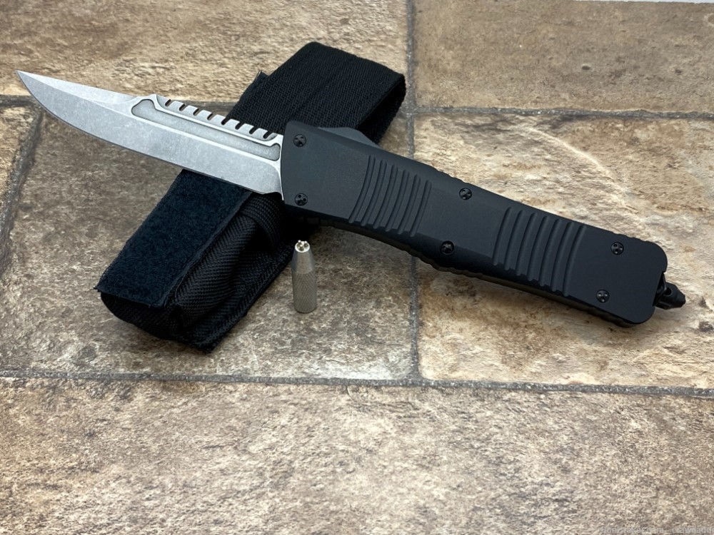 OTF DA Auto Knife D2 Custom Tactical Rambo Style Blade, T6061 Black Handle-img-0