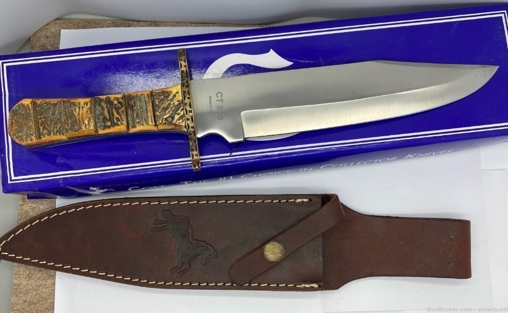 COLT SINCE 1836 CT810 Segmented handle STAG Bowie KNIFE W/ SHEATH NOS-img-3