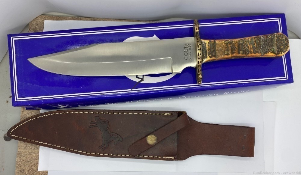 COLT SINCE 1836 CT810 Segmented handle STAG Bowie KNIFE W/ SHEATH NOS-img-0