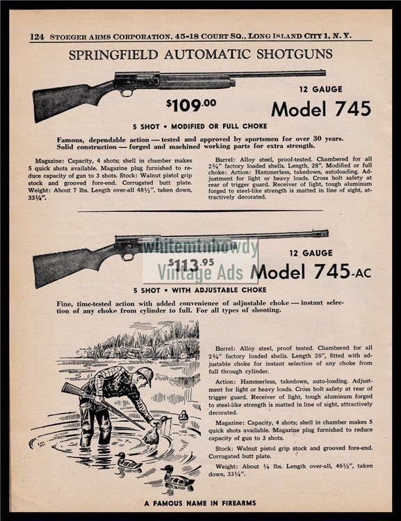 1961 SPRINGFIELD 745 and 745-AC 12 gauge Automatic Shotgun PRINT AD-img-0