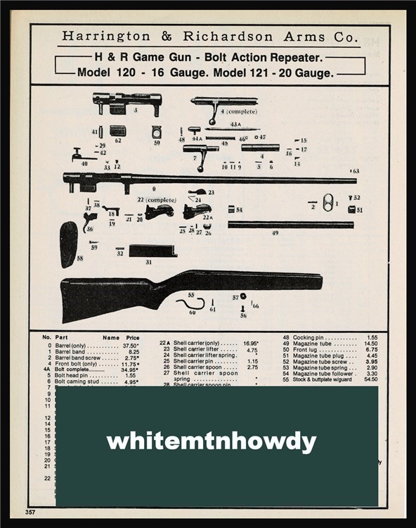 1998 HARRINGTON & RICHARDSON Model 120 121 Shotgun Parts List AD-img-0