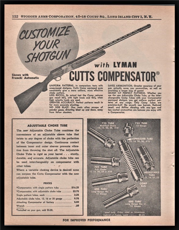 1961 Lyman CUTTS COMPENSATOR PRINT AD shown on Franchi Aristocrat Shotgun-img-0