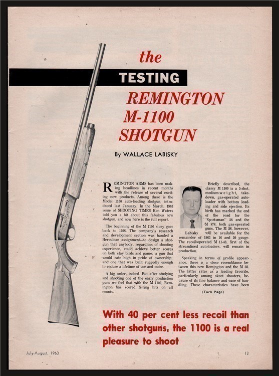 1963 REMINGTON M-1100 Shotgun Gun Test 5-page Evaluation Article-img-0