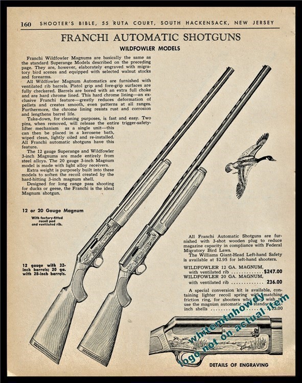 1966 FRANCHI Wildfowler 12 and 20 gauge Shotgun AD Vintage Gun Advertising-img-0