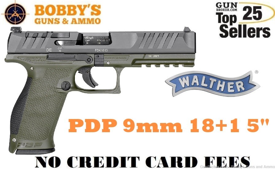 Walther Arms 2858398 PDP 9mm Luger 18+1 5" GREEN "NO CREDIT CARD FEE"-img-0