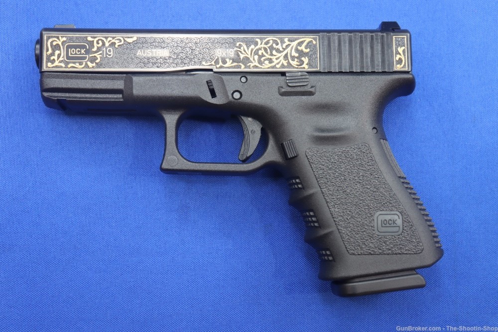 Glock G19 Pistol FACTORY HAND ENGRAVED & GOLD INLAID ELP Prefix 9MM 19 GEN3-img-0