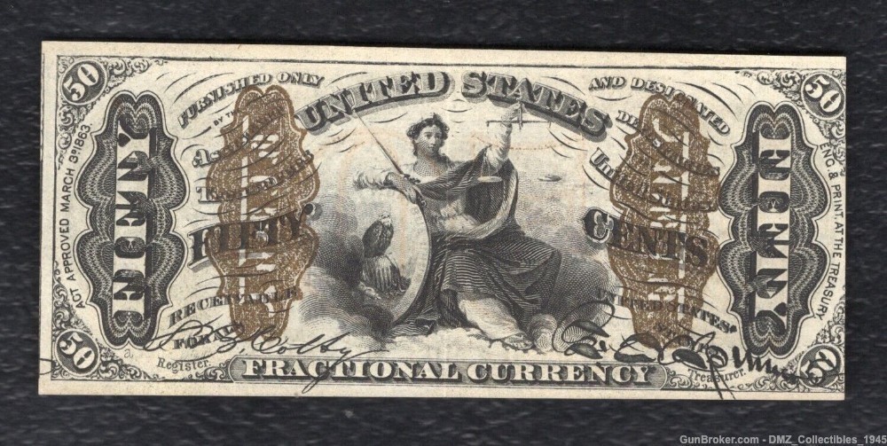 Civil War 1863 US 50 Cent Fractional Currency Note Money Currency-img-0