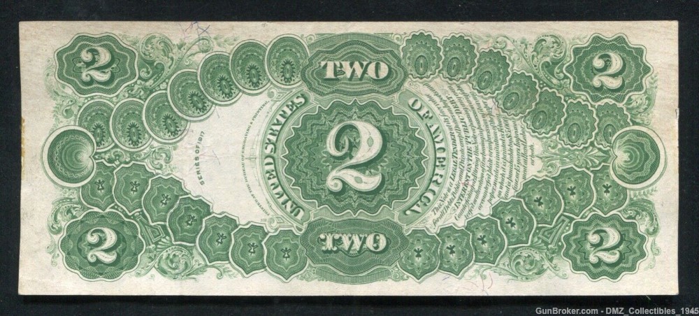 WW1 WWI 1917 US $2 Bill Note Money Currency w/ Thomas Jefferson-img-1