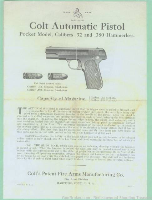 Colt Pocket 32 & 380 1903 1908 Fac Instr  Manual R-img-0