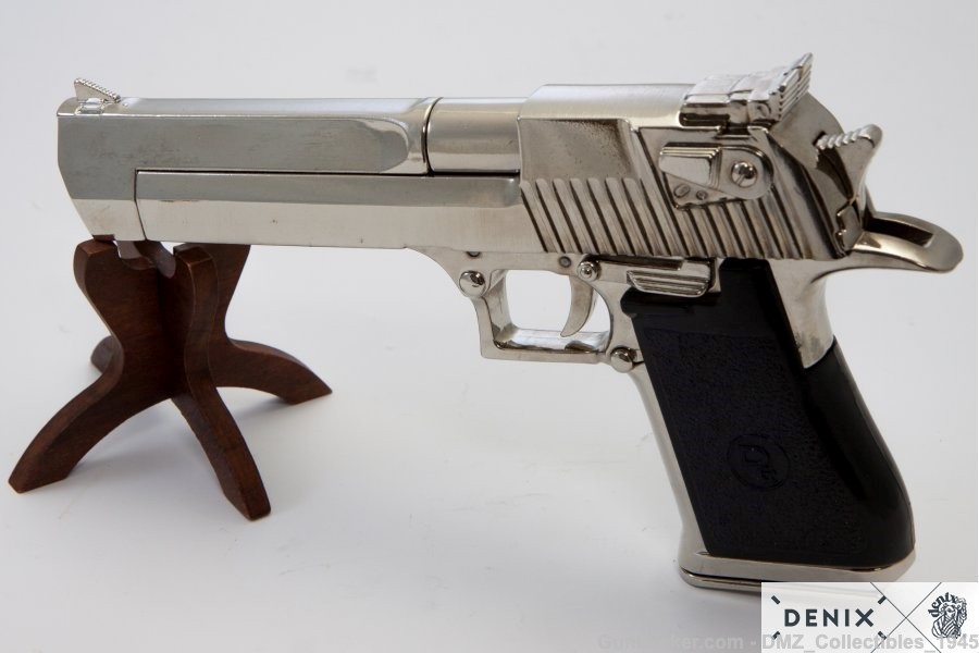 1980s Israeli Desert Eagle Non Firing Replica Chrome Gun Pistol by Denix -img-2