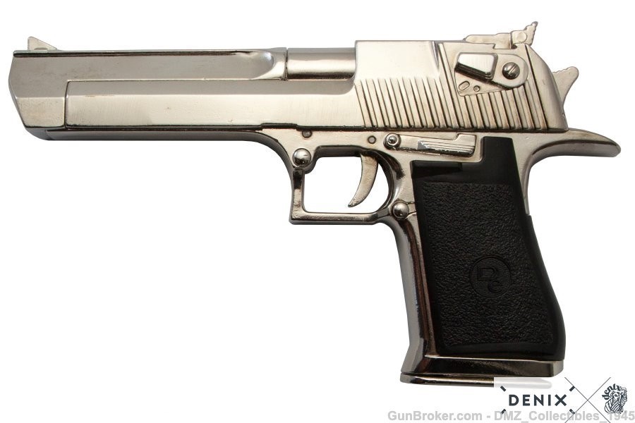 1980s Israeli Desert Eagle Non Firing Replica Chrome Gun Pistol by Denix -img-0