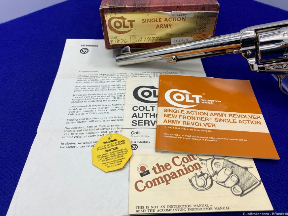 1979 Colt Single Action Army .45LC Nickel 7.5" *COLLECTOR GRADE-NEW IN BOX*-img-3