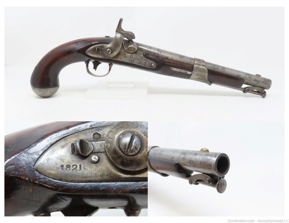 Antique SIMEON NORTH U.S. CONTRACT Model 1819 Martial CONVERSION Pistol    -img-0