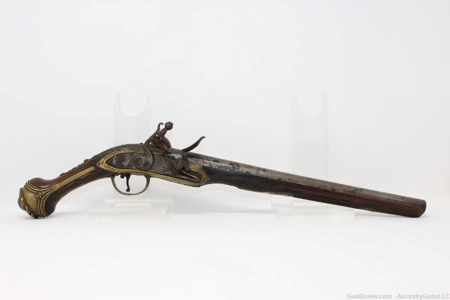 Antique Ornate TURKISH Flintlock HORSE Pistol London Marked 18th Century-img-1
