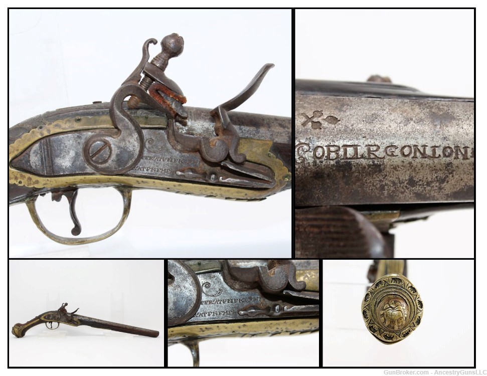 Antique Ornate TURKISH Flintlock HORSE Pistol London Marked 18th Century-img-0