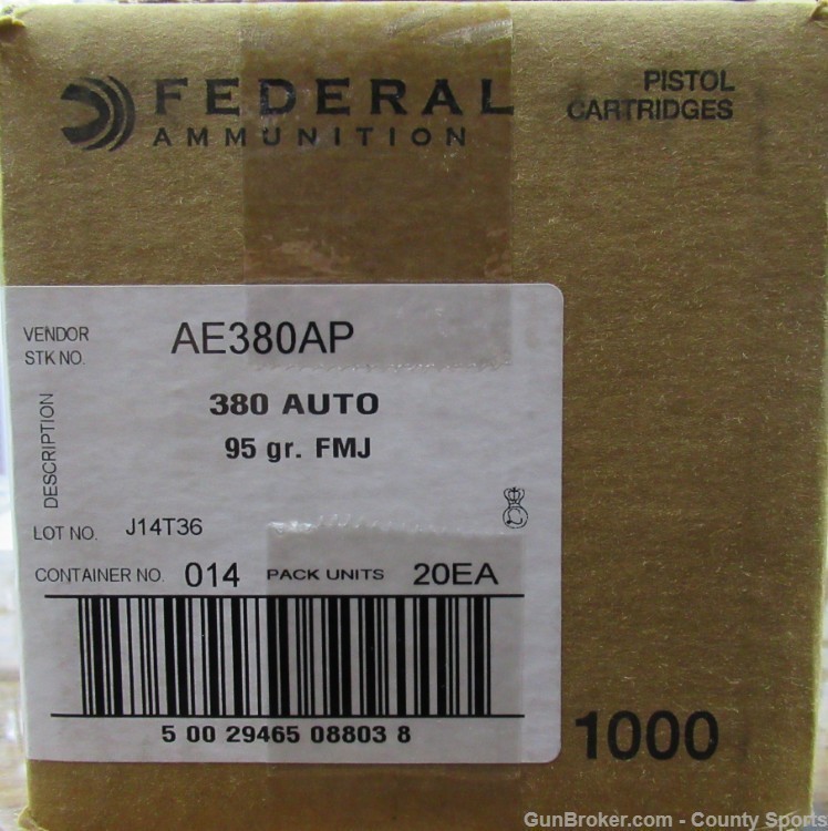 Federal 380 ACP 95Gr AUTO AE380AP 1000 Rounds New-img-0