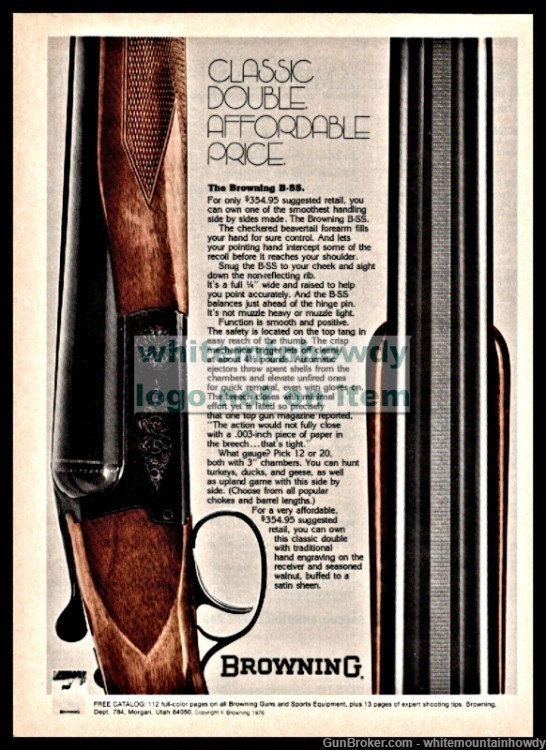 1976 BROWNING B-SS Shotgun PRINT AD Collectible Gun Advertising-img-0