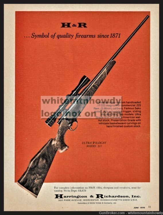 1970 HARRINGTON & RICHARDSON 317 Ultra Wildcat Rifle H&R PRINT AD-img-0