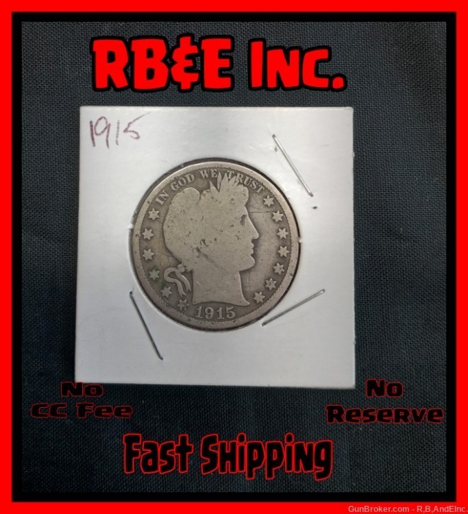 1915-P (No MInt Mark) Barber Half Dollar 90% Silver-img-0