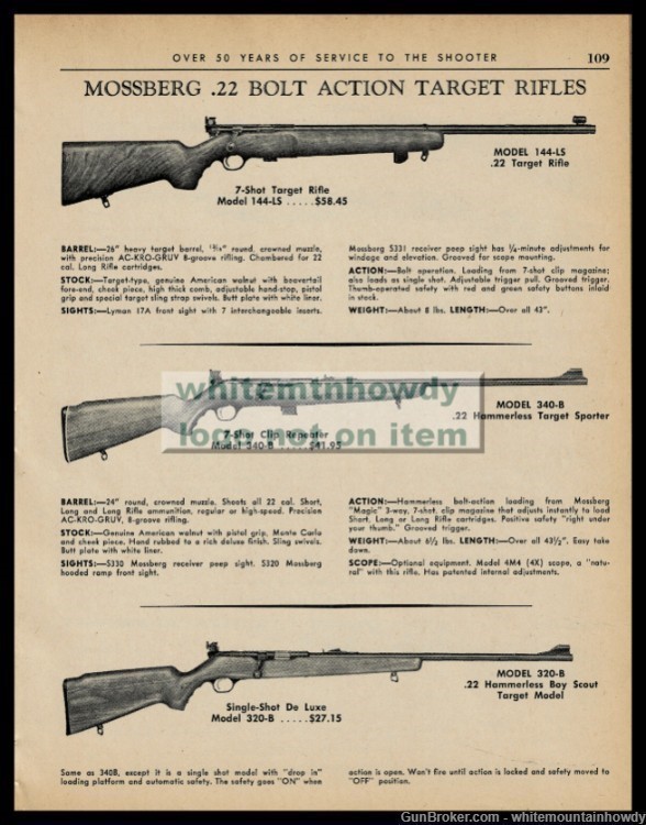 1966 MOSSBERG Model 144LS Target 340B Sporter 320B Boy Scout Rifle PRINT AD-img-0