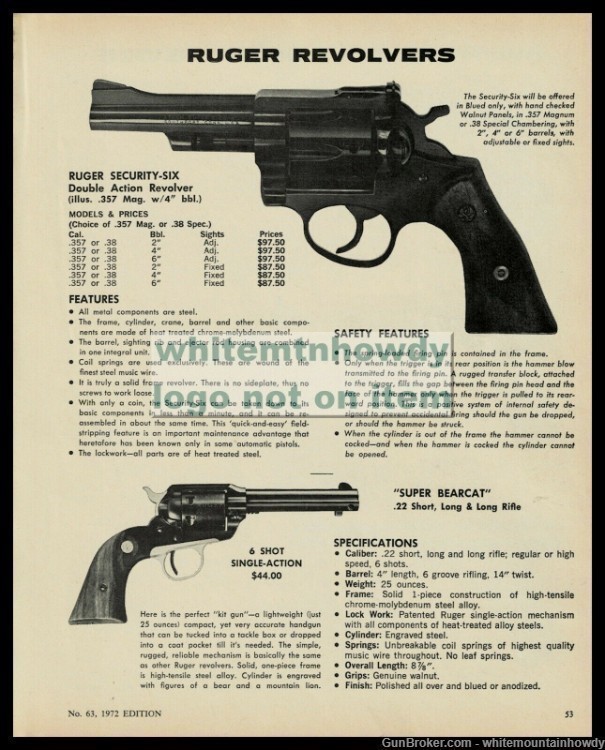 1972 RUGER Security Six .357 Magnum 4" and Super Bearcat .22 Revolver PRINT-img-0