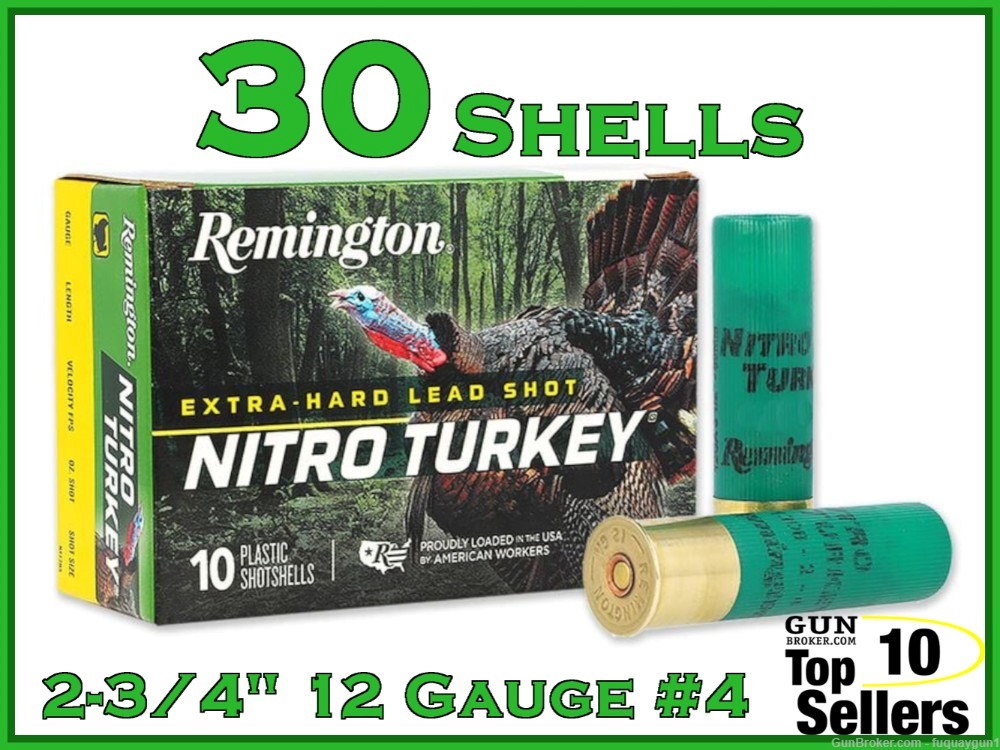 Remington Nitro Turkey 2-3/4" 12 GA #4 Shot Ammo 26690 30ct 12 Gauge Shells-img-0