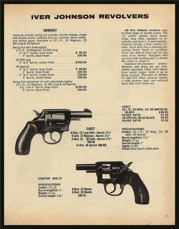 1979 IVER JOHNSON Swingout, Cadet & Starter Revolver AD w/ specs & prices-img-0