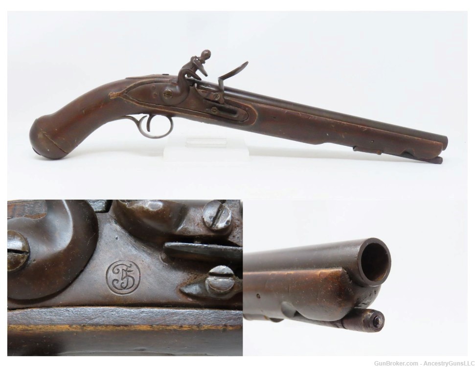 FREDERICK V F5 Monogram DANISH MILITARY Antique Naval/Belt FLINTLOCK Pistol-img-0