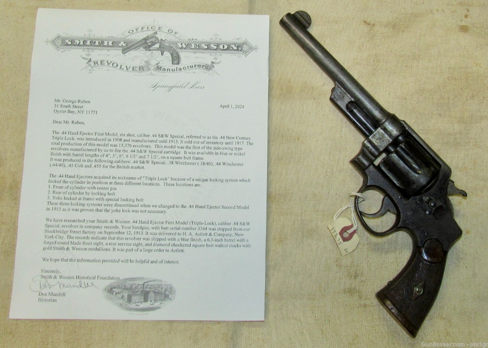 Smith & Wesson .44 Hand Ejector First Model Triple Lock 1913 .01 NO RESERVE-img-0