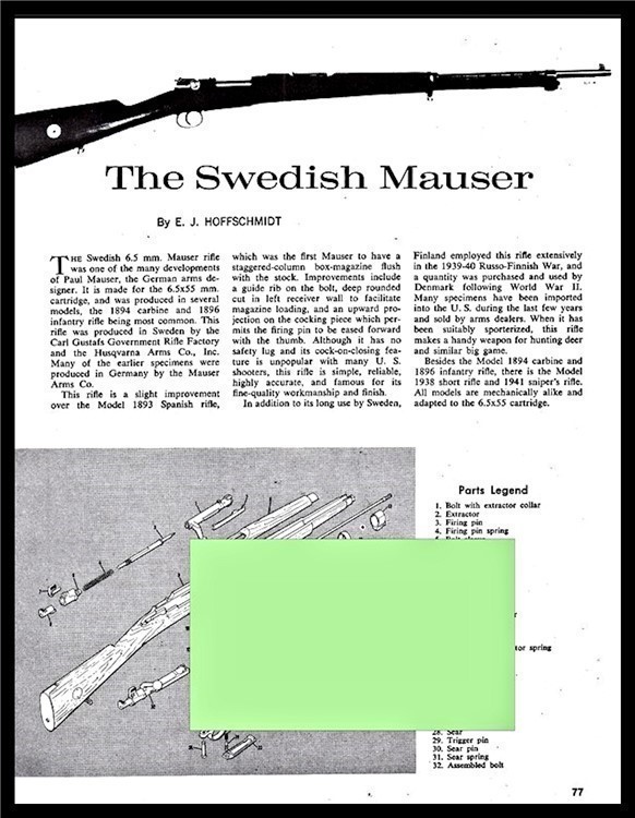 Swedish Mauser Schematic Parts List 2pg Disassembly Assembly Articl-img-0