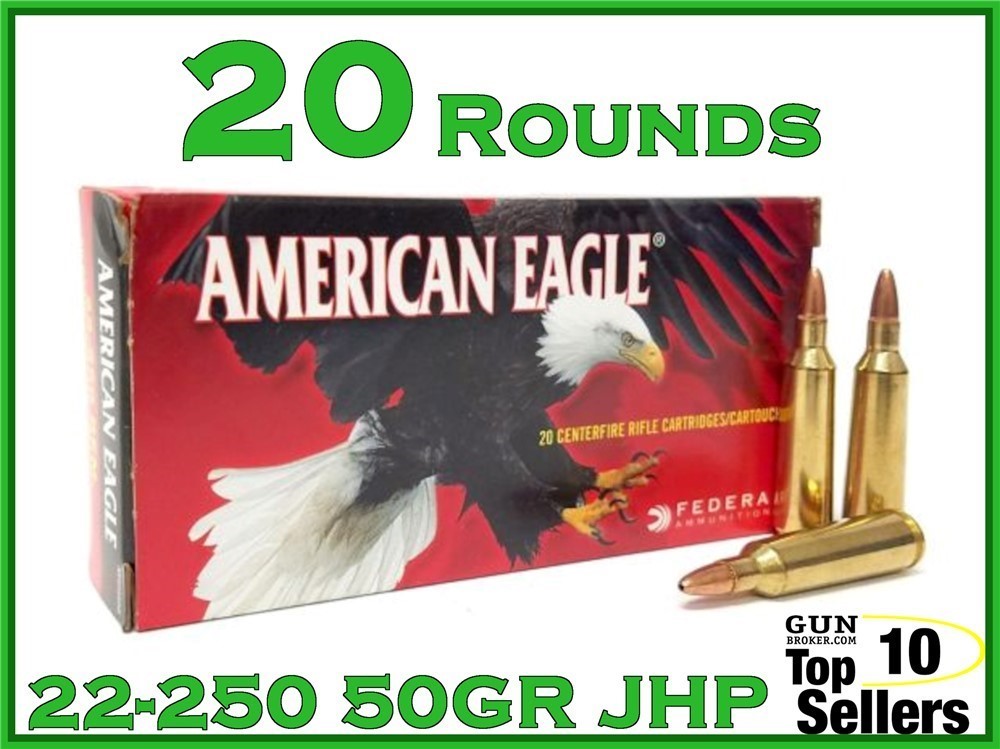 Federal American Eagle 22-250 Rem 50GR JHP AE22250G-img-0