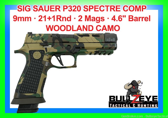 SIG SAUER P320 SPECTRE COMP 9mm 21+1Rnd 2 Mags 4.6" Barrel WOODLAND CAMO *-img-0