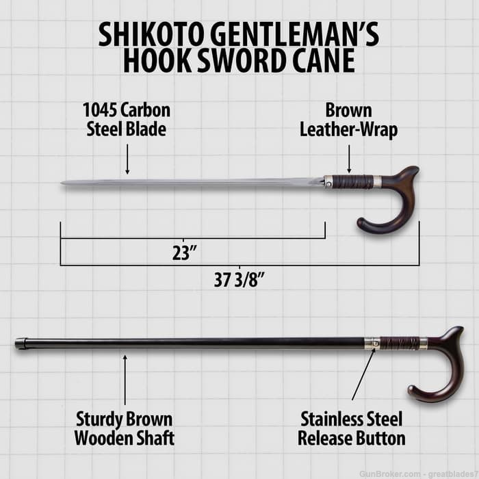 Shikoto Gentleman's Hook Sword Cane - 1045 Carbon Steel Blade FREE SHIPPING-img-2