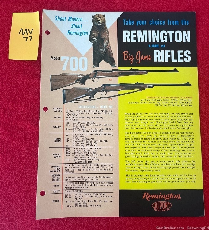Original Remington Model 600 740 760 700 Rifle Flyer-img-0