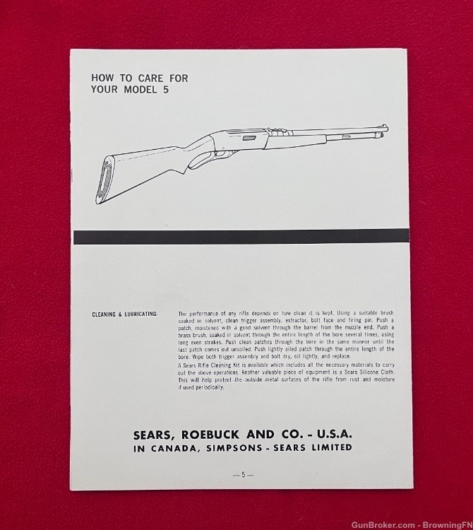 Original Sears Model 5 Lever Action Owners Instruction Manual -img-3