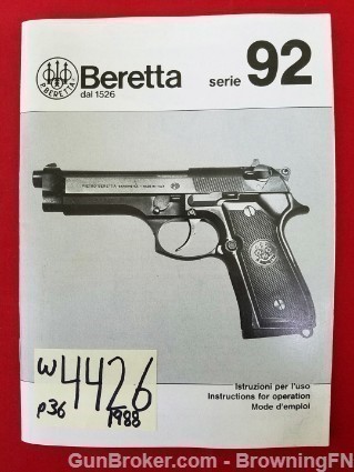 Original Beretta Series 92 Owners Manual 1988-img-0