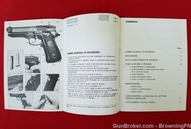 Original Beretta Series 92 Owners Manual 1988-img-1