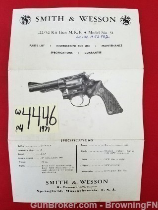 Original S&W Model 51 .22 Mag Owners Manual 1971-img-0
